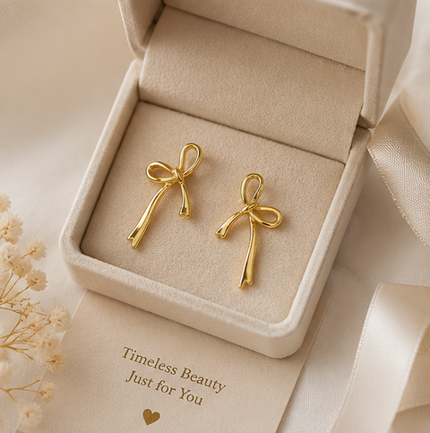 Elegant Irregular Bow Earrings – 18K Rose Gold Plated