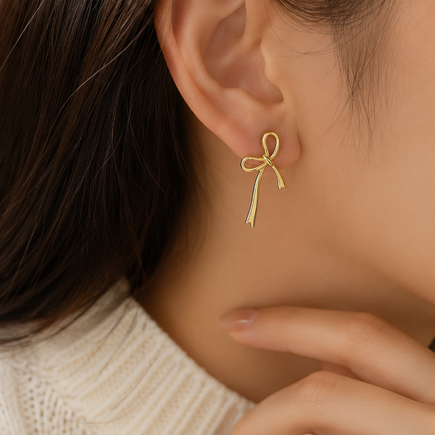 Elegant Irregular Bow Earrings – 18K Rose Gold Plated