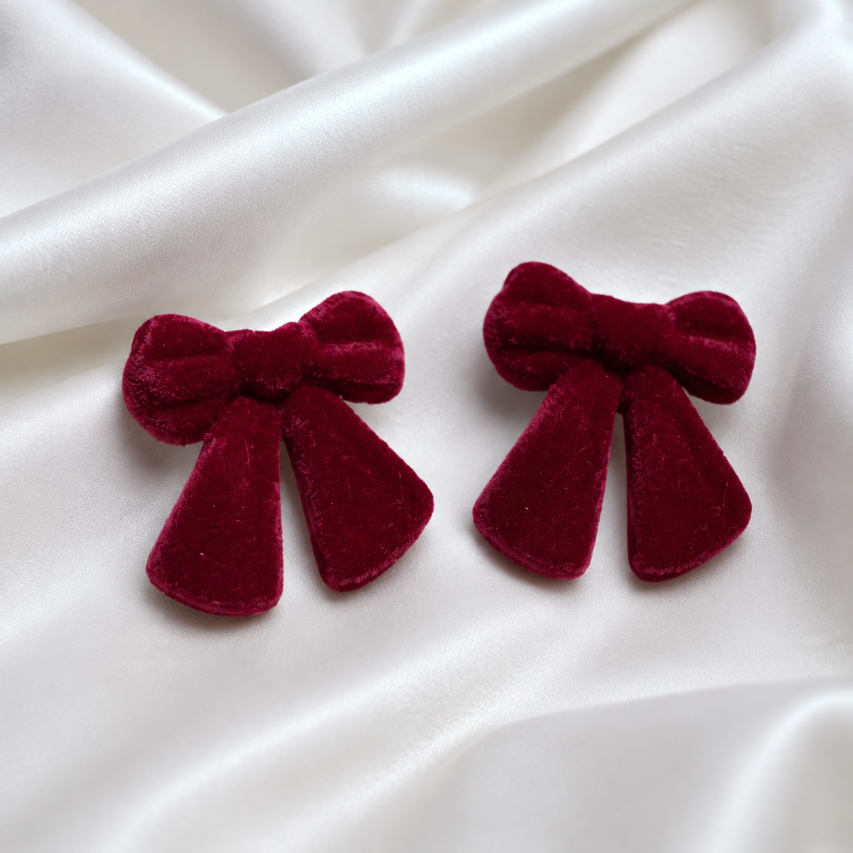 Burgundy Velvet Bow Earrings