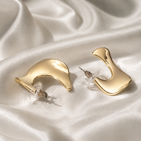 Sculpted Wave Gold Earrings