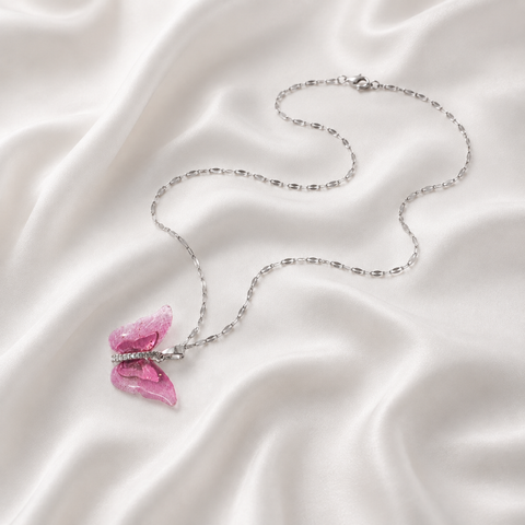 Pink Crystal Butterfly Pendant