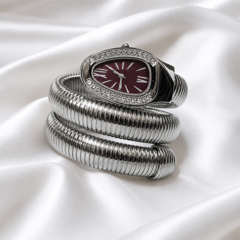Burgundy Crystal Snake Watch