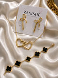 3-Piece Jewelry Set for Women | Heart Necklace, Clover Bracelet & Bow Earrings