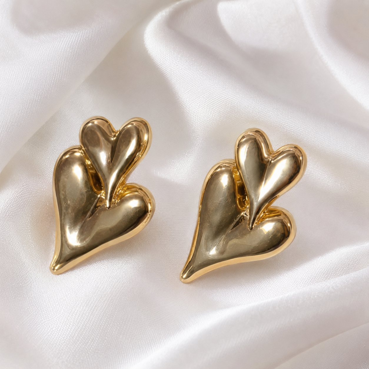 Double Heart Stud Earrings for Women