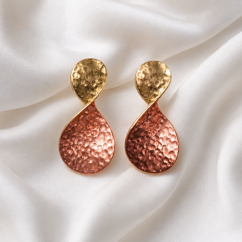 Dual Tone Hammered Drop Earrings for Women