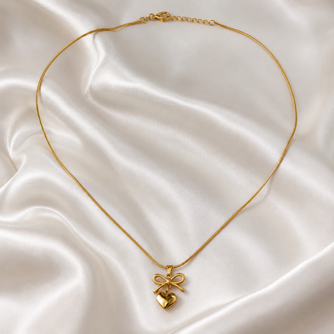 Golden Bow Heart Necklace