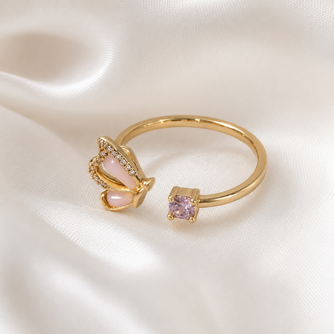 Pink Butterfly Crystal Ring