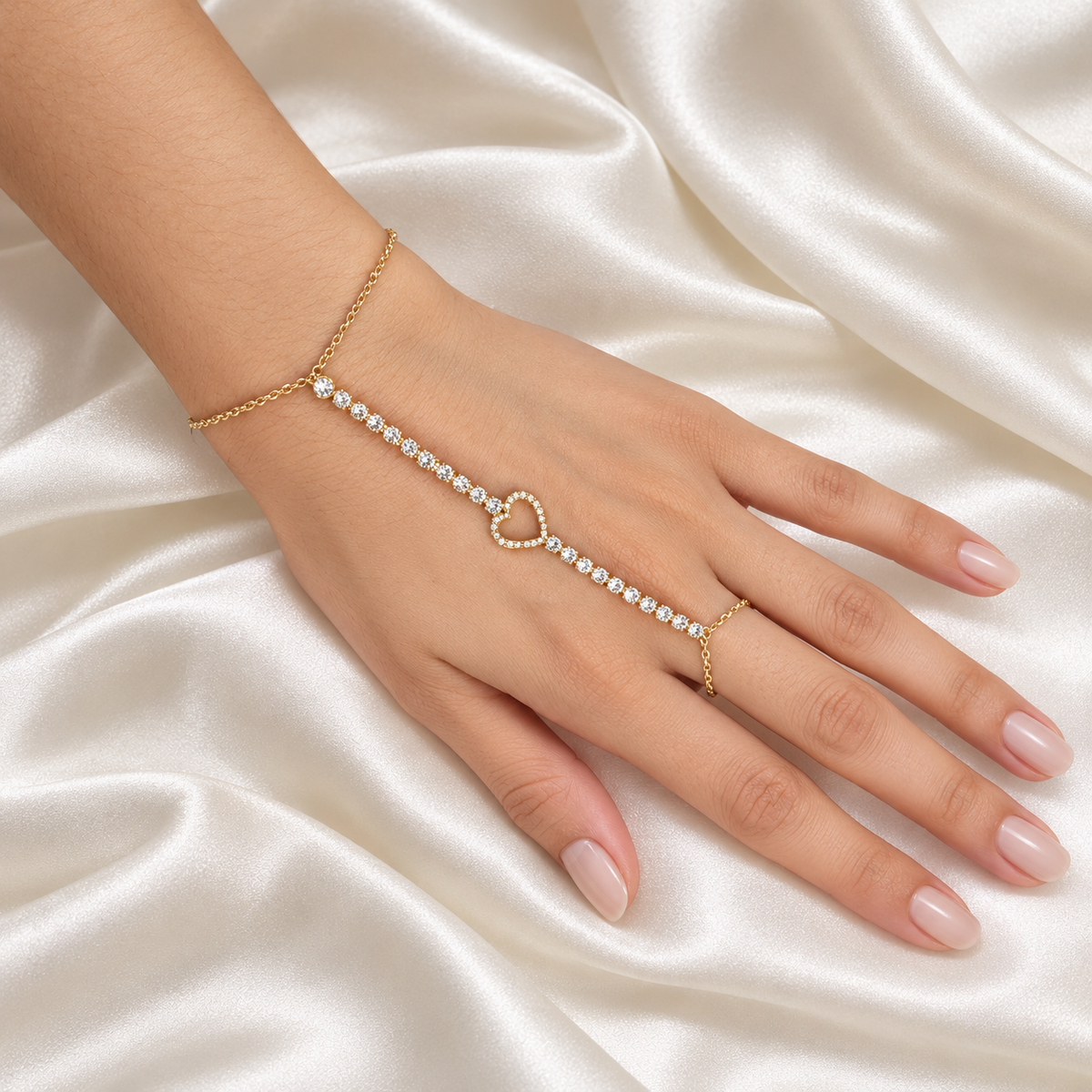 Golden Crystal Heart Hand Chain
