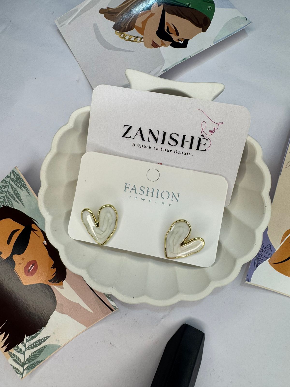 Ivory Heart Stud Earrings