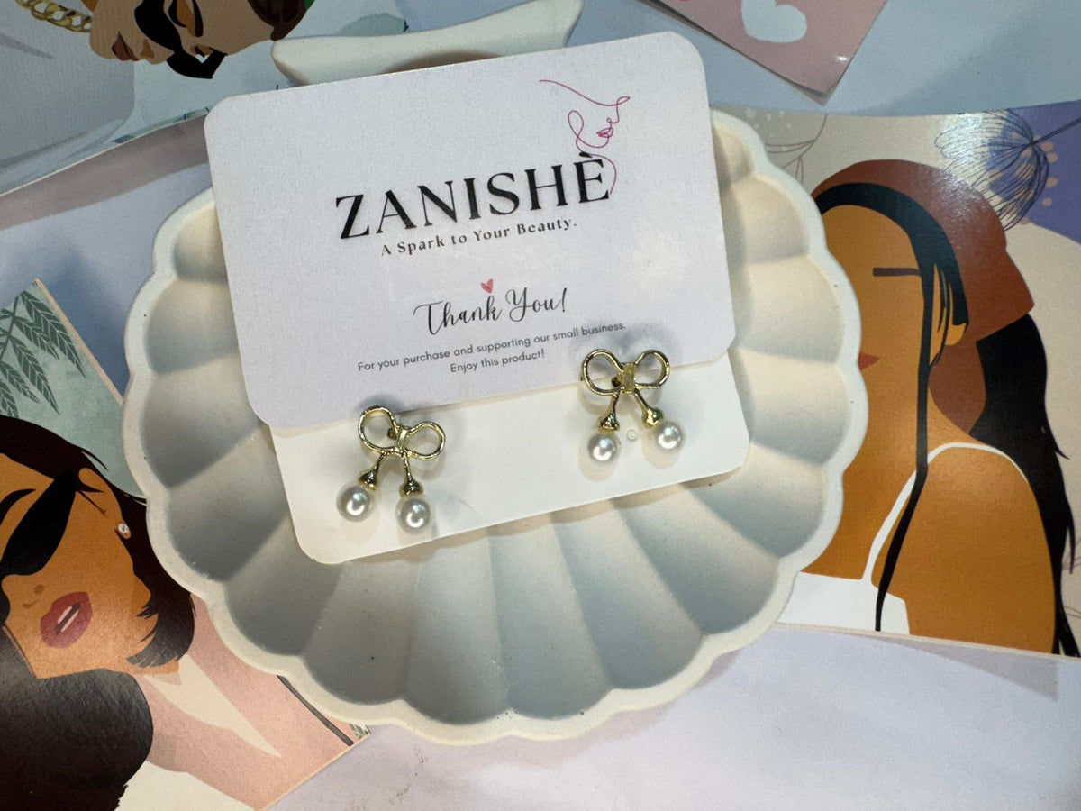 Pearl Bow Drop Earrings