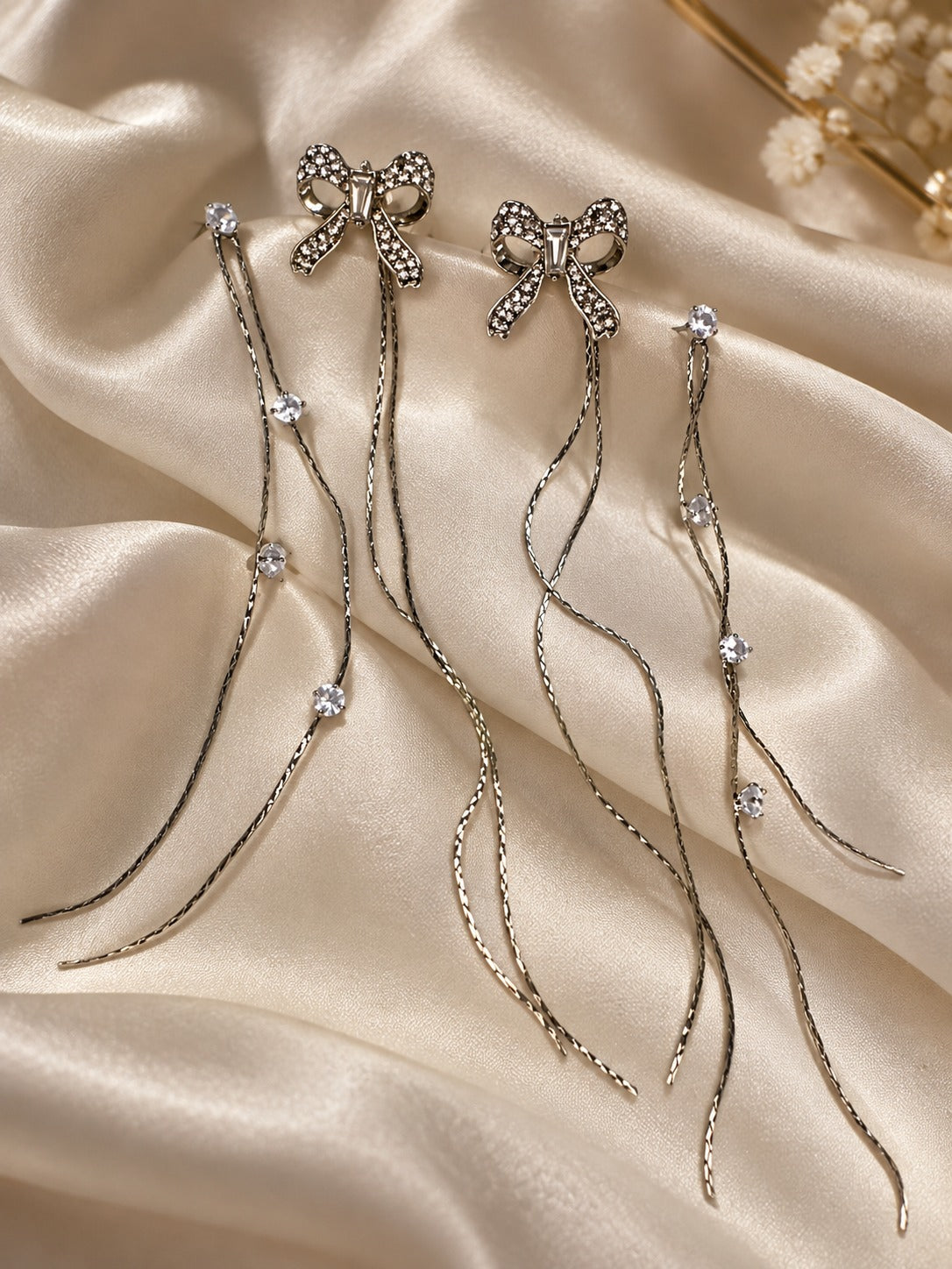 Crystal Bow Tassel Earrings