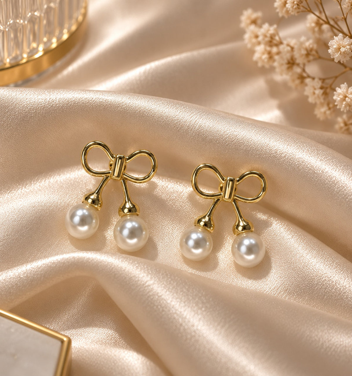 Pearl Bow Drop Earrings