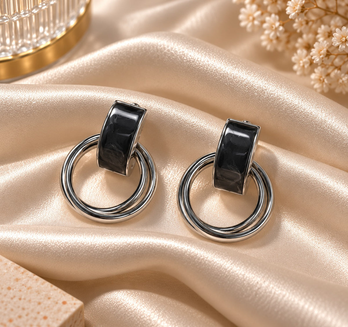 Black Double Hoop Earrings