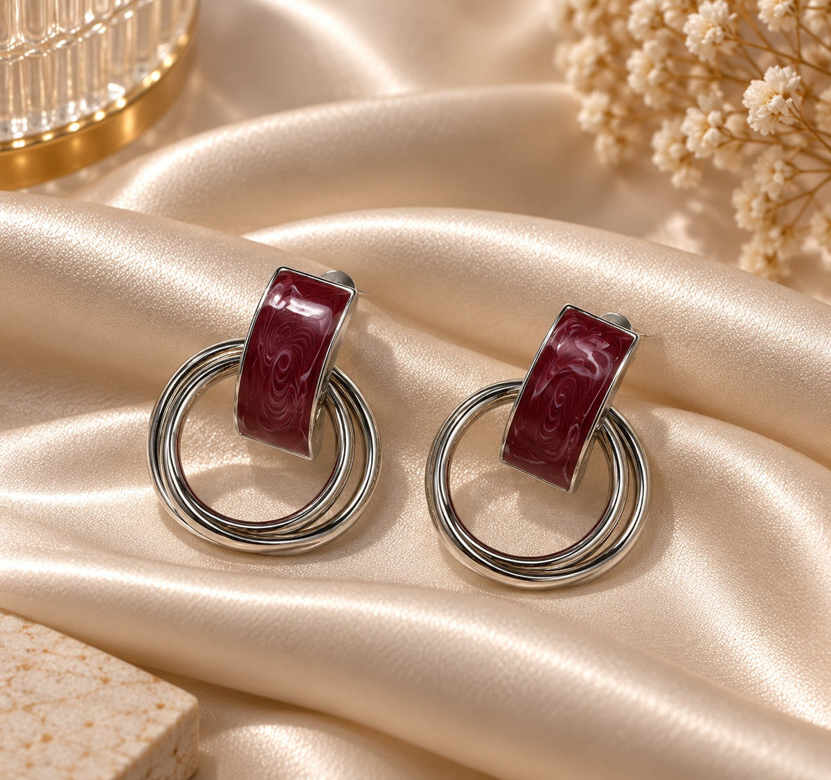 Burgundy Double Hoop Earrings