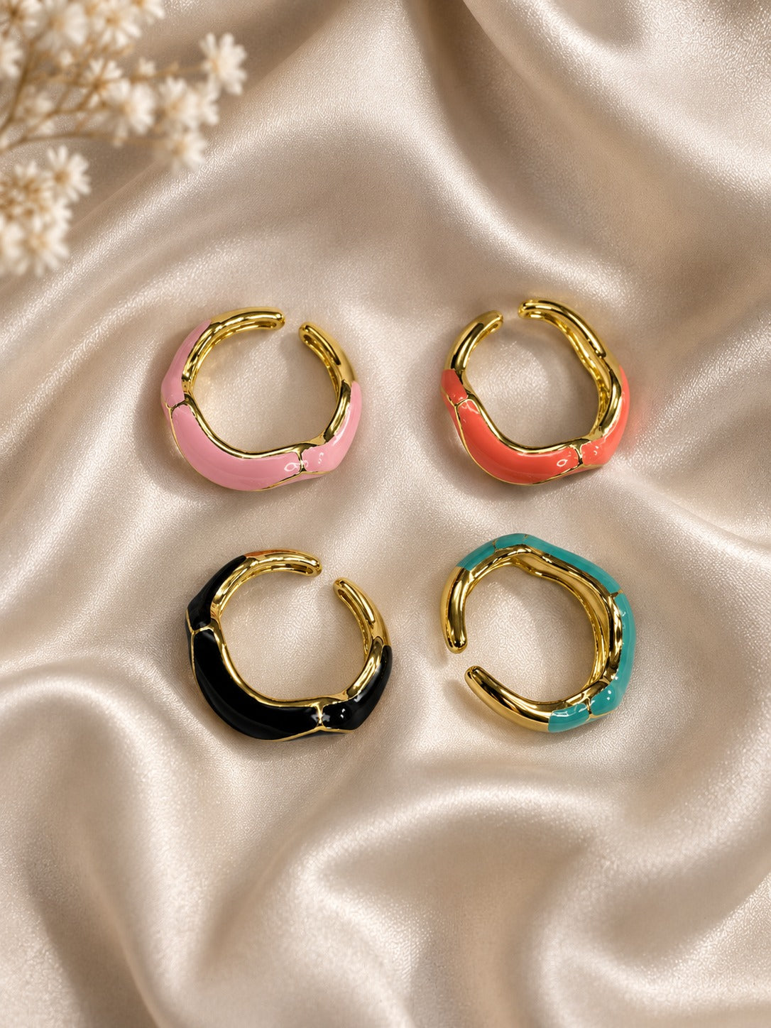 Multicolor Enamel Open Ring Set