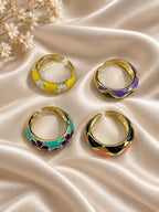 Floral Enamel Open Ring Set