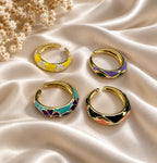 Floral Enamel Open Ring Set