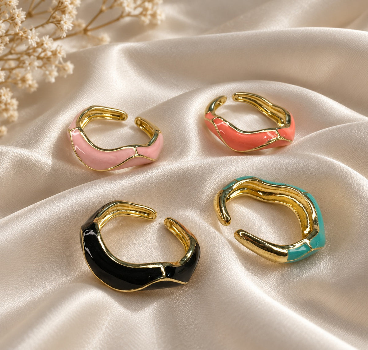 Multicolor Enamel Open Ring Set
