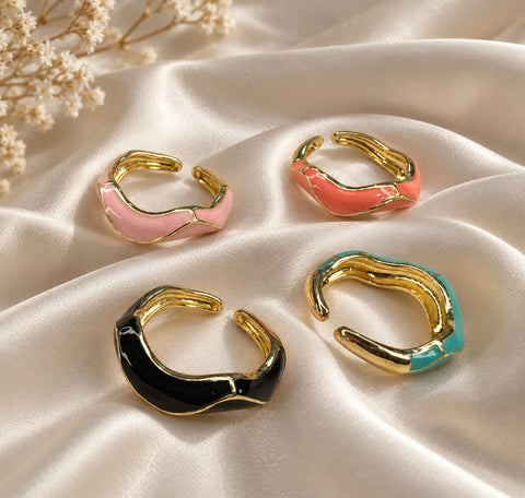 Multicolor Enamel Open Ring Set