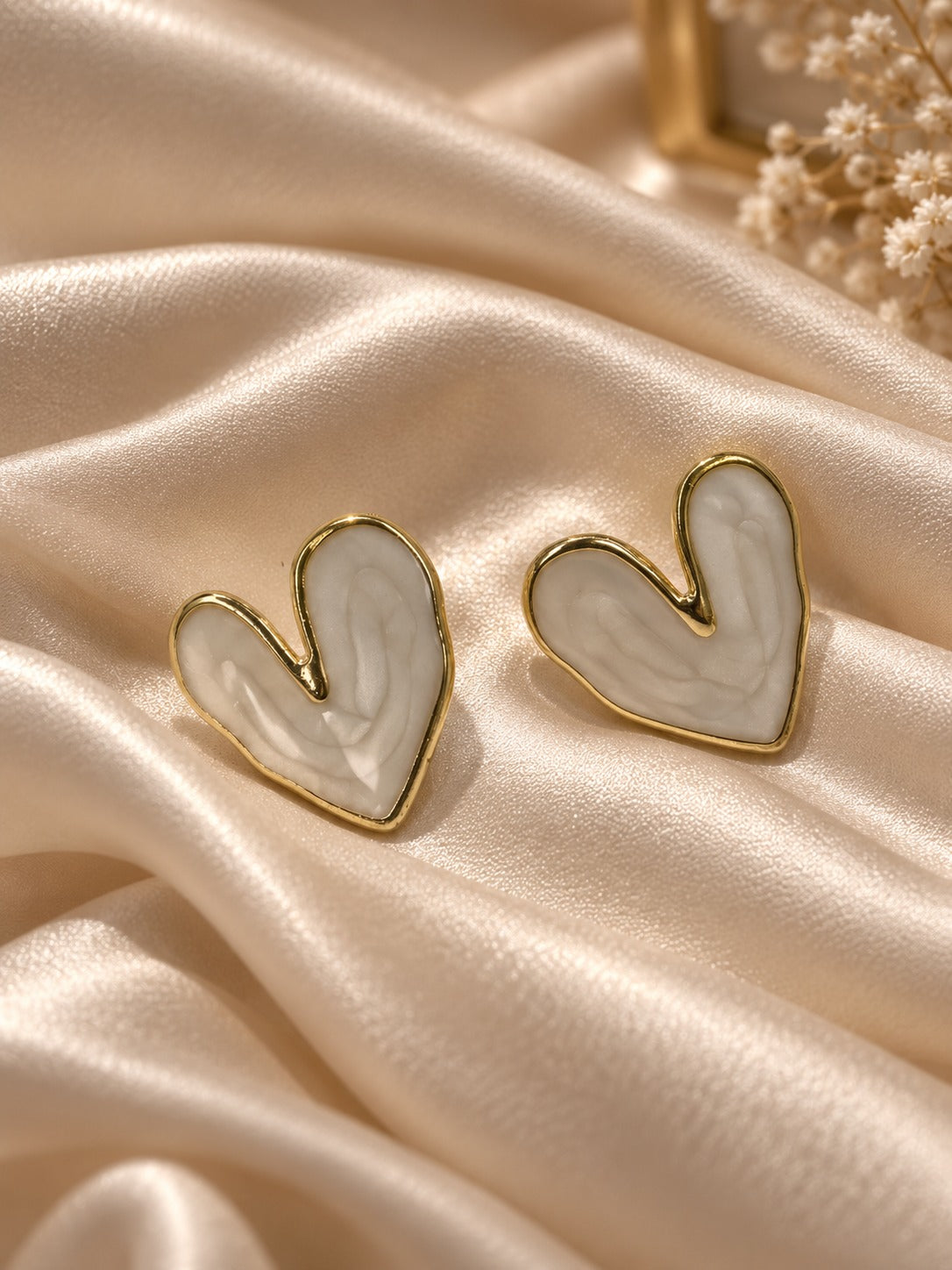 Ivory Heart Stud Earrings