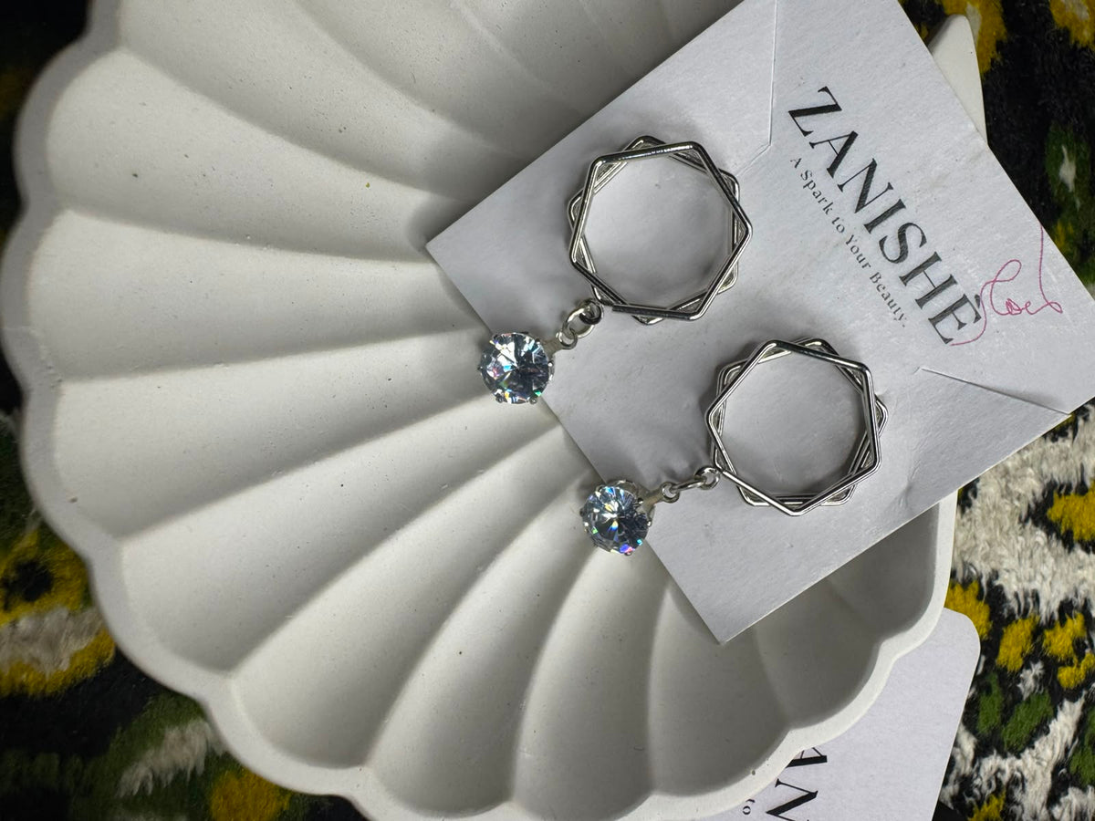 Silver Geometric Crystal Drop Earrings