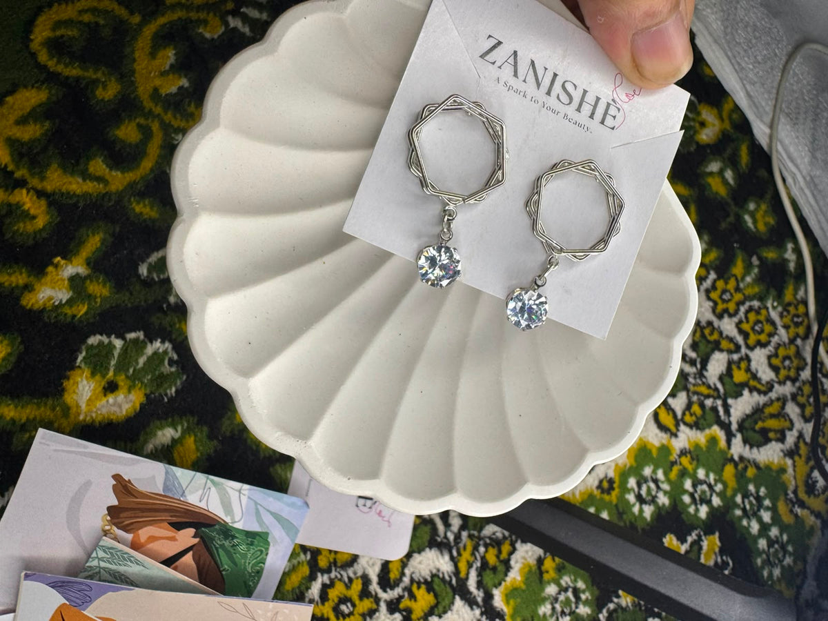 Silver Geometric Crystal Drop Earrings