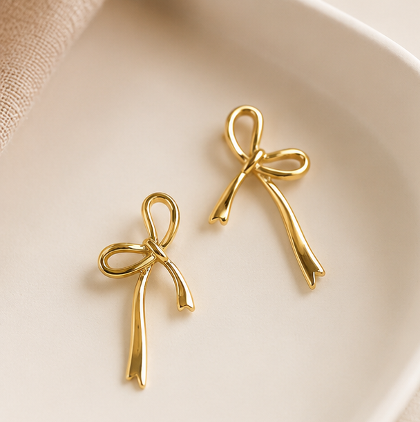 Elegant Irregular Bow Earrings – 18K Rose Gold Plated
