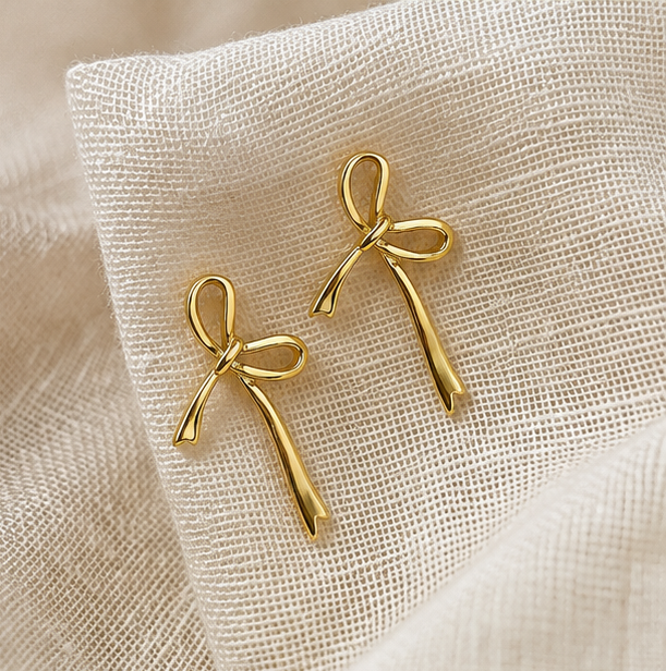 Elegant Irregular Bow Earrings – 18K Rose Gold Plated